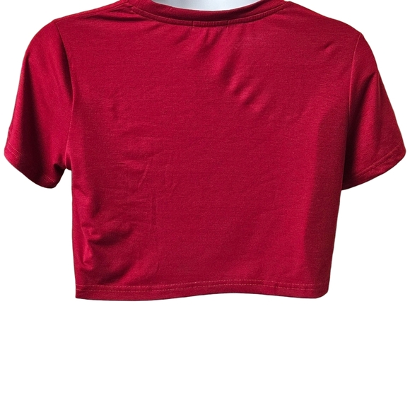 ROMWE Red Crop Top Short Sleeve - Picture 8 of 15